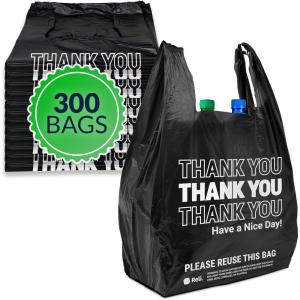 imageReli Thank You Plastic Bags  300 Pack  115quot x 65quot x 21quot Black  Plastic Bags with Handles  Ideal for Grocery Shopping Food Take Out Restaurants Small Business