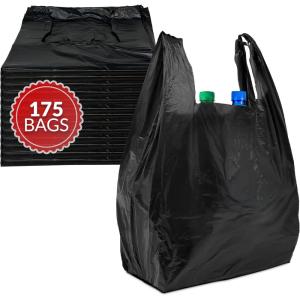 imageReli Tshirt Plastic Bags  175 Pack  Black Plastic Bags with Handles Plain  Ideal for Grocery Shopping Food Take OutTo Go Small Business