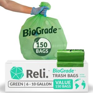 imageReli Biodegradable 610 Gallon Trash Bags  150 Count  ASTM D6954  Green  EcoFriendly  Oxobiodegradable Under Certain Conditions See Product Description