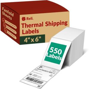imageReli Thermal Shipping Labels 4x6 550 Sheets Fanfold Direct Heat Printer Paper Labels  Shipping Stickers Compatible with Most Thermal Printers