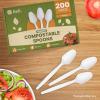 imageReli Compostable Spoons 200 Pack  Soup Spoons Disposable Utensils Heavy Duty  Compostable Utensils Cutlery for Party Hot Food Party Supplies  BPA Free Cornstarch White