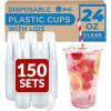 imageReli Plastic Cups with Lids 24 oz 150 Sets  Clear Plastic Cups with Lids  PET Clear Disposable Bulk  PET Containers with Flat Tops for Party Iced Coffee Smoothies To Go Drinks