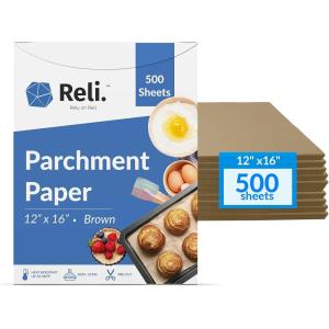imageReli 500 Pcs Parchment Paper Sheets Bulk  12x16 in  Brown Parchment Sheets Baking Paper  NonStick PreCut Pan Liners  Brown  Disposable for Baking Air Fryer Grilling500