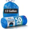imageReli 13 Gallon Trash Bags Drawstring 50 Count  Tall Kitchen Garbage Bags  Blue Recycling Bags  Unscented 13 Gallon Trash Bags for Kitchen Office Use  Blue Trash Can Liners wDrawstring