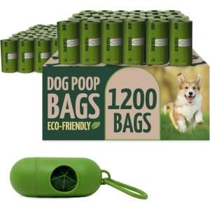 imageReli Biodegradable Dog Poop Bags wHolder 1200 Count  80 Rolls Bulk  Leash Clip Dispenser  9x13 Large Dog Bags for Poop  Green EcoFriendly Oxobiodegradable Waste Disposal Refills Unscented