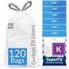 imageReli SuperFit Code K 120 Count  Compatible with Simplehuman Code K  Dispenser Pack Custom Fit Liners  Drawstring Trash Bags  3545 Liter  912 Gallon  White