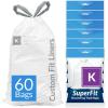 imageReli SuperFit Code K 60 Count  Compatible with Simplehuman Code K  Dispenser Pack Custom Fit Liners  Drawstring Trash Bags  3545 Liter  912 Gallon  White