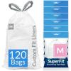imageReli SuperFit Code M 120 Count  Compatible with Simplehuman Code M  Dispenser Pack Custom Fit Liners  Drawstring Trash Bags  45 Liter  119 Gallon  White