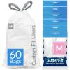 imageReli SuperFit Code M 60 Count  Compatible with Simplehuman Code M  Dispenser Pack Custom Fit Liners  Drawstring Trash Bags  45 Liter  119 Gallon  White