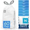imageReli SuperFit Code N 60 Count  Compatible with Simplehuman Code N  Dispenser Pack Custom Fit Liners  Drawstring Trash Bags  4550 Liter  119132 Gallon  White