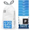 imageReli SuperFit Code P 120 Count  Compatible with Simplehuman Code P  Dispenser Pack Custom Fit Liners  Drawstring Trash Bags  5060 Liter  1316 Gallon  White