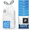 imageReli SuperFit Code P 60 Count  Compatible with Simplehuman Code P  Dispenser Pack Custom Fit Liners  Drawstring Trash Bags  5060 Liter  1316 Gallon  White