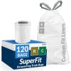 imageReli SuperFit Code RC 120 Count  Compatible with Simplehuman Code RC  Custom Fit Liners  Drawstring Trash Bags  1012 Liter  2632 Gallon  White  Roll Pack
