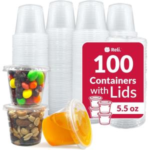 imageReli 55 oz Condiment Containers with Lids 100 sets  Ideal for Sauce Souffle Samples Jello Shot Cups  Disposable BPAFree Plastic  Small Containers 55oz Bulk