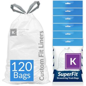 imageReli SuperFit Code K 120 Count  Compatible with Simplehuman Code K  Dispenser Pack Custom Fit Liners  Drawstring Trash Bags  3545 Liter  912 Gallon  White