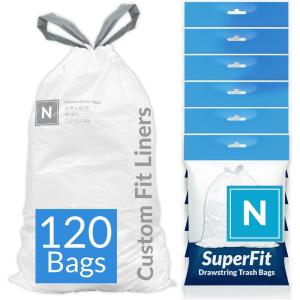 imageReli SuperFit Code N 120 Count  Compatible with Simplehuman Code N  Dispenser Pack Custom Fit Liners  Drawstring Trash Bags  4550 Liter  119132 Gallon  White