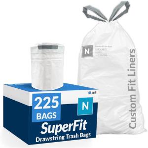 imageReli SuperFit Code N 225 Count  Compatible with Simplehuman Code N  Custom Fit Liners  Drawstring Trash Bags  4550 Liter  119132 Gallon  White  Roll Pack