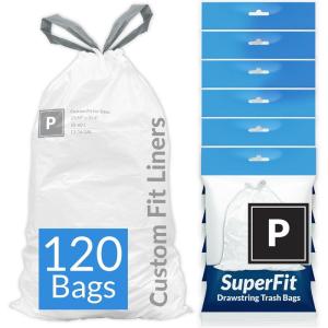 imageReli SuperFit Code P 120 Count  Compatible with Simplehuman Code P  Dispenser Pack Custom Fit Liners  Drawstring Trash Bags  5060 Liter  1316 Gallon  White