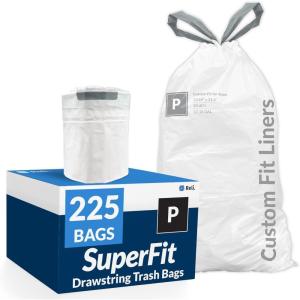 imageReli SuperFit Code P 225 Count  Compatible with Simplehuman Code P  Custom Fit Liners  Drawstring Trash Bags  5060 Liter  1316 Gallon  White  Roll Pack