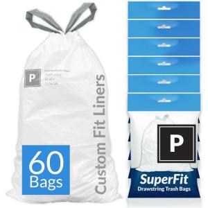imageReli SuperFit Code P 60 Count  Compatible with Simplehuman Code P  Dispenser Pack Custom Fit Liners  Drawstring Trash Bags  5060 Liter  1316 Gallon  White