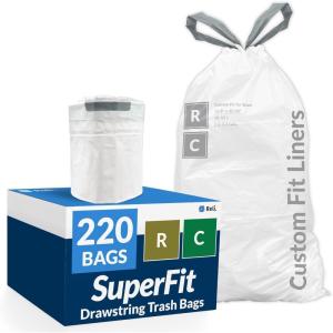 imageReli SuperFit Code RC 220 Count  Compatible with Simplehuman Code RC  Custom Fit Liners  Drawstring Trash Bags  1012 Liter  2632 Gallon  White  Roll Pack