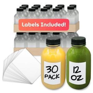 imageReli Plastic Juice Bottles 30 Pack Bulk 12 oz Round Plastic Juice Bottles with Caps amp Sticker Labels  Clear Empty for Juicing 12oz  Disposable Reusable Containers for Juicing Smoothies