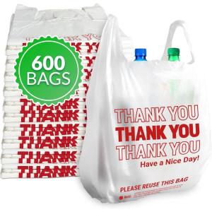 imageReli Thank You Bags  600 Pack  White Thank You Plastic Bags with Handles  Ideal for Grocery Shopping Food Take Out Restaurants Small Business 115 x 65 x 21