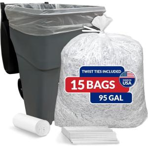 imageReli 95 Gallon Trash Bags 15 Count  Clear  Twist Ties Included  Extra Tough LeakProof Heavy Duty Garbage Bags  Ideal for Large Clean Ups