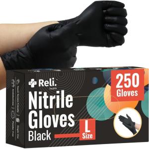 imageReli Black Nitrile Gloves Large  100 Pack Disposable Gloves 35 Mil  Powder Free Latex Free  SingleUse  Premium Nitrile Material for Automotive Work Cleaning Cooking  Food Safe Material