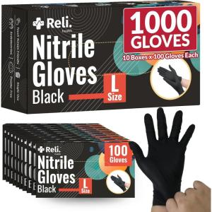 imageReli Black Nitrile Gloves Large  1000 Pack Disposable Gloves 35 Mil  Powder Free Latex Free  SingleUse  Premium Nitrile Material for Automotive Work Cleaning Cooking  Food Safe Material