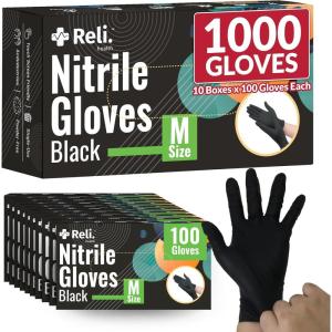 imageReli Black Nitrile Gloves Medium  1000 Pack Disposable Gloves 35 Mil  Powder Free Latex Free  SingleUse  Premium Nitrile Material for Automotive Work Cleaning Cooking  Food Safe Material