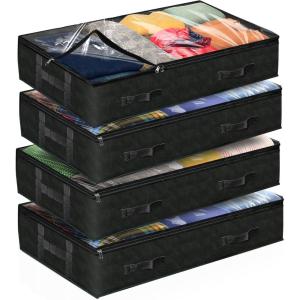 imageReli 90L Under Bed Storage Containers 4 Pack  Closet Organizer with Clear Window  Underbed Storage Bins for Towels Sweaters Linens  Large Organizer for Closet Black