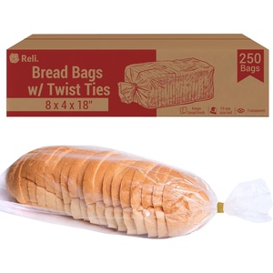 image:imageReli Bread Bags with Ties  8 x 4 x 18  250 Pack 250 Twist Ties  Bulk Bags for Homemade Bread Bakery Loaf Packing  Clear Large