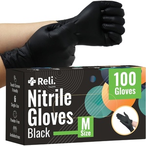 image:imageReli Black Nitrile Gloves Medium  Disposable Gloves 100 Pack  Powder Free Latex Free Food Safe  SingleUse  Premium Nitrile Rubber Material for Automotive Work Cleaning Cooking