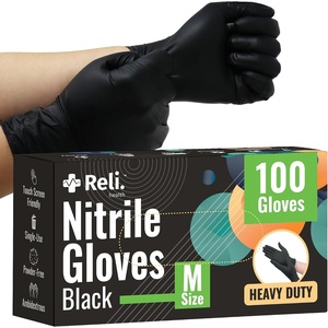 image:imageReli Black Nitrile Gloves Medium 100 Pack  Heavy Duty Disposable Gloves  Powder Free Latex Free Food Safe  SingleUse  Premium Nitrile Rubber Material for Mechanic Cleaning Cooking