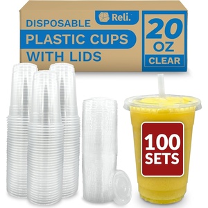 image:imageReli Plastic To Go Cups 20 oz with Lids  100 Pack  Clear LeakProof  Smoothies Iced Coffee Disposable Cups100