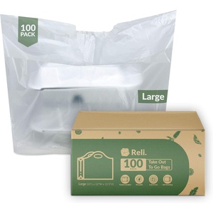 image:imageReli To Go BagsTake Out Bags 100 Count Large 23 L x 12 W x 125 H Reusable Plastic Bags with Handles  Die Cut Handle  Plastic  Use for Shopping Business Carry Out Restaurant