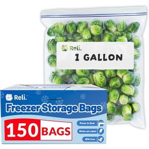 image:imageReli Gallon Freezer Bags 150pk  Resealable Freezer Storage Gallon Size  Food Storage Resealable Bags  LeakProof Double Zipper MicrowaveSafe WriteOn Label BPA Free