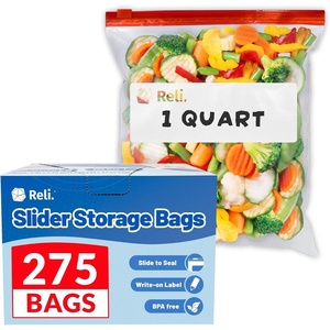image:imageReli Quart Food Storage Bags 275pk  Resealable Storage With Sliders  Quart Size Resealable Bags For Food Toys Supplies  Slide to Seal MicrowaveSafe WriteOn Label BPA Free