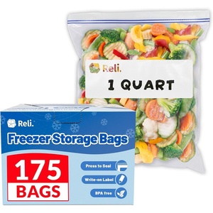 image:imageReli Quart Freezer Bags 175pk  Resealable Freezer Storage Quart Size  Food Storage Resealable Bags  LeakProof Double Zipper MicrowaveSafe WriteOn Label BPA Free