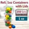 image:imageReli 1 oz Small Containers with Lids 250 Sets  Jello Shot Cups with Lids  Clear Plastic Condiment Containers  Portion Cups Sauce Souffle  Stackable  Bulk