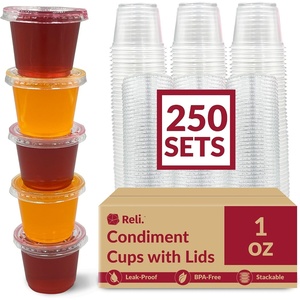 image:imageReli 1 oz Small Containers with Lids 250 Sets  Jello Shot Cups with Lids  Clear Plastic Condiment Containers  Portion Cups Sauce Souffle  Stackable  Bulk