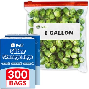 image:imageReli Gallon Food Storage Bags 300pk  Resealable Storage With Sliders  Gallon Size Resealable Bags For Food Toys Supplies  Slide to Seal MicrowaveSafe WriteOn Label BPA Free