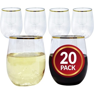 image:imageReli 12oz Disposable Wine Glasses GoldRim 20 Pack Stemless  Crystal Clear  Reusable amp Recyclable BPAFree FoodGrade Plastic  Shatterproof Party Cups for Juices Cocktails Whiskey