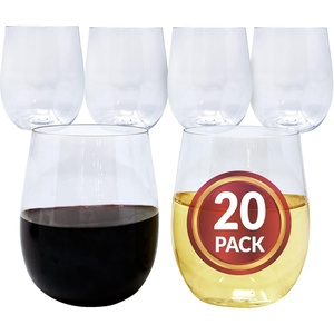 image:imageReli 12oz Plastic Wine Glasses 20 Pack  Disposable Stemless Clear  Premium Plastic Wine Glasses BPAFree Stemless Perfect for Events Elegant