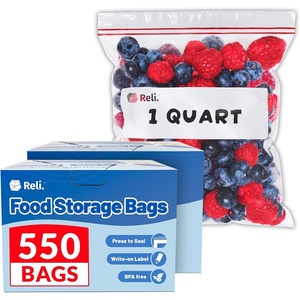image:imageReli Quart Food Storage Bags 550pk  Resealable Storage Quart Size  Resealable Bags For Food Toys Supplies  LeakProof Double Zipper MicrowaveSafe WriteOn Label BPA Free